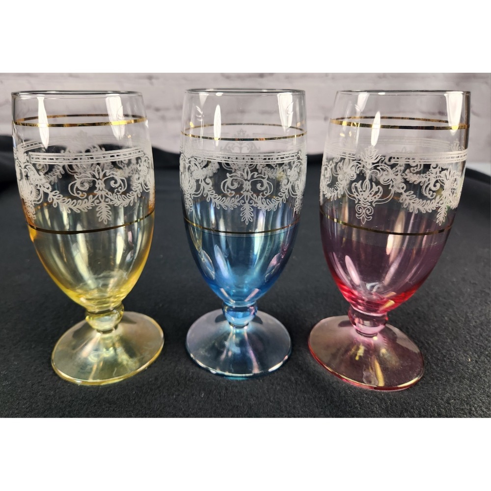 Vintage CHATEL GOLD  Wine Glasses by Cristal D'Arques -  Set‎ of 3